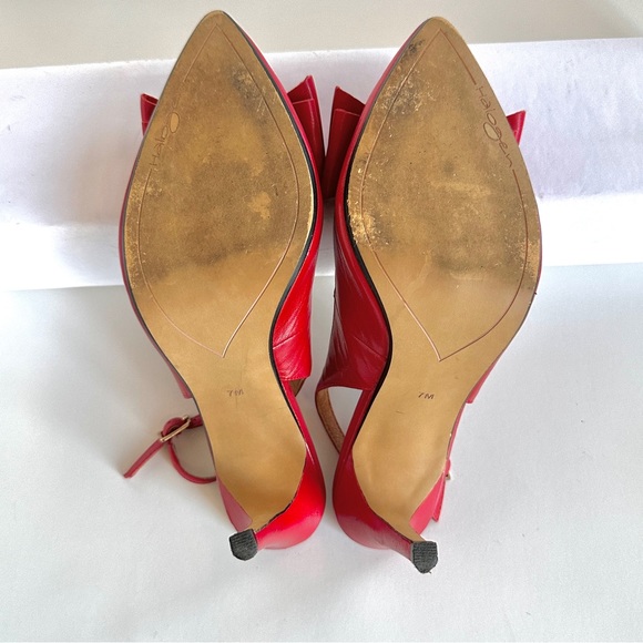 HALOGEN LILA RED LEATHER STUDDED BOW POINTED-TOE SLINGBACK HEELS PUMPS Sz7 - Picture 12 of 13